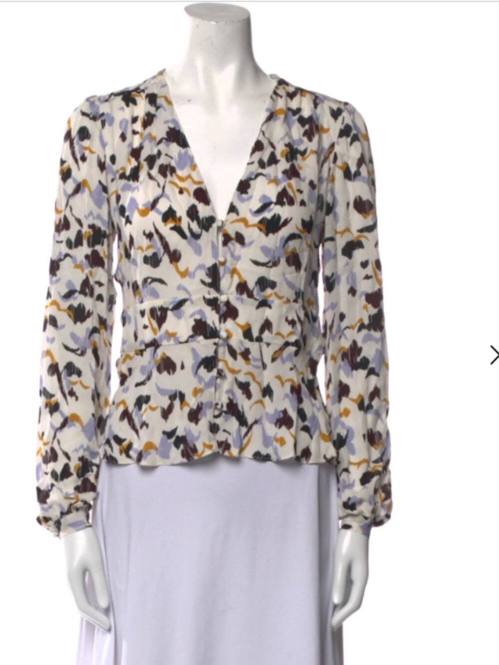 A.L.C. Printed Button-Front Blouse in White, Purple & Mustard